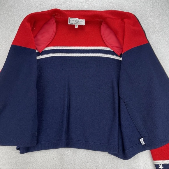St. John Sport Sz L Cardigan Sweater Full Zip Striped Star Red White Blue Luxury - Picture 7 of 13
